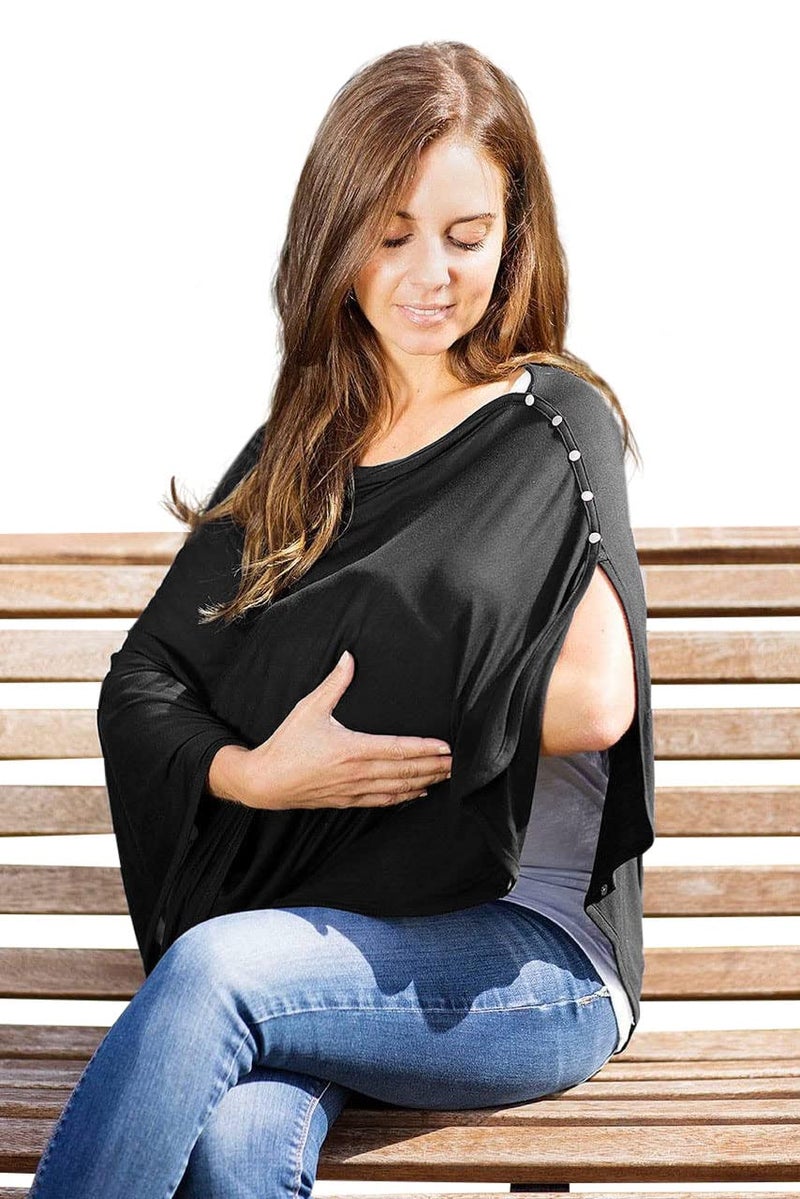 Byrd & Blume Maternity Nursing Cover Breathable Lightweight Breastfeeding Cover Wrap Shawl Scarf Poncho Full 360 (Black, One size) - Image 2